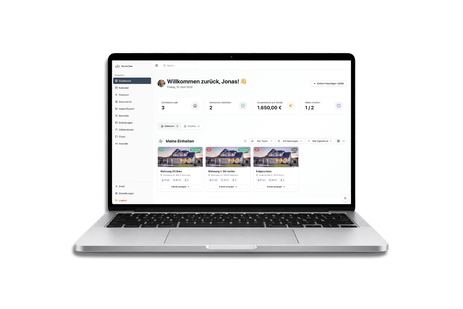 RentalOne auf dem Laptop